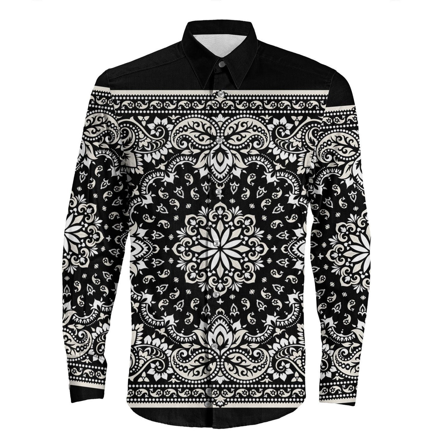 Shirt Paisley Bandana Pattern Seamless Long Sleeve Button Shirt