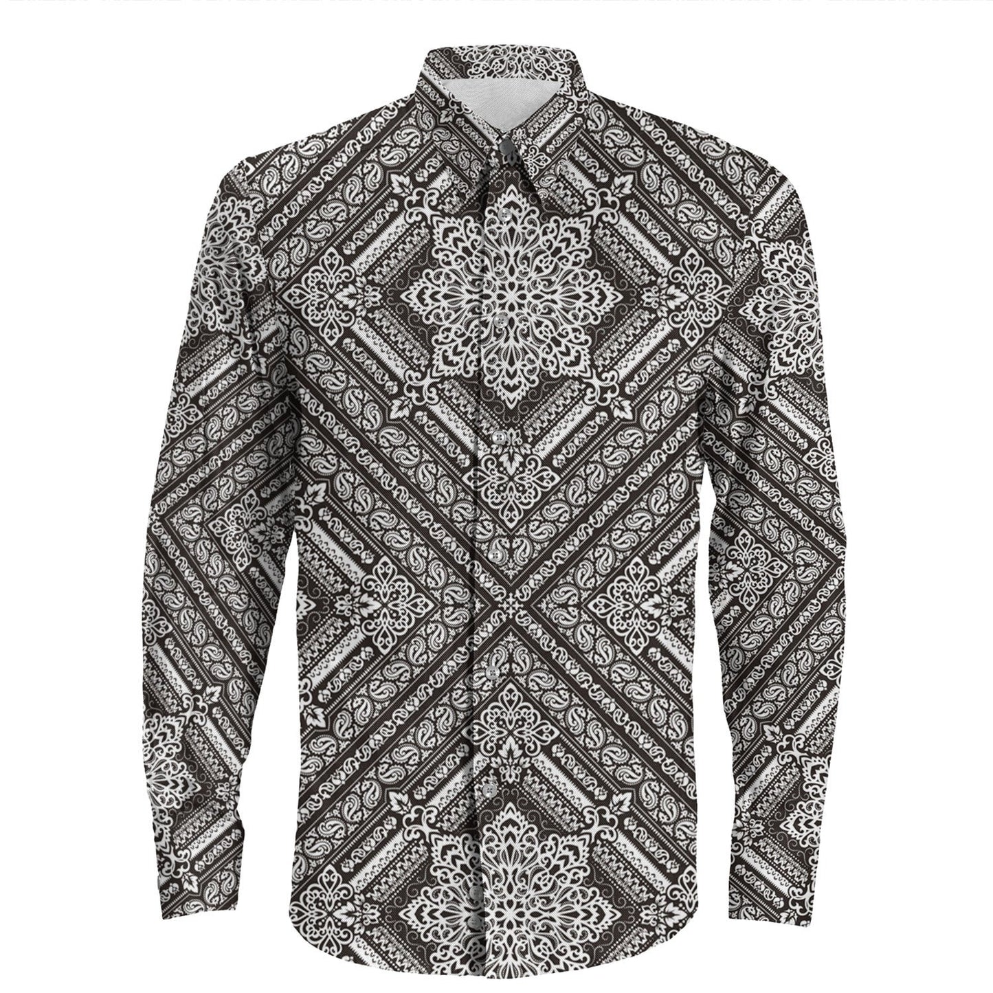 Shirt Paisley Bandana Pattern Seamless Long Sleeve Button Shirt