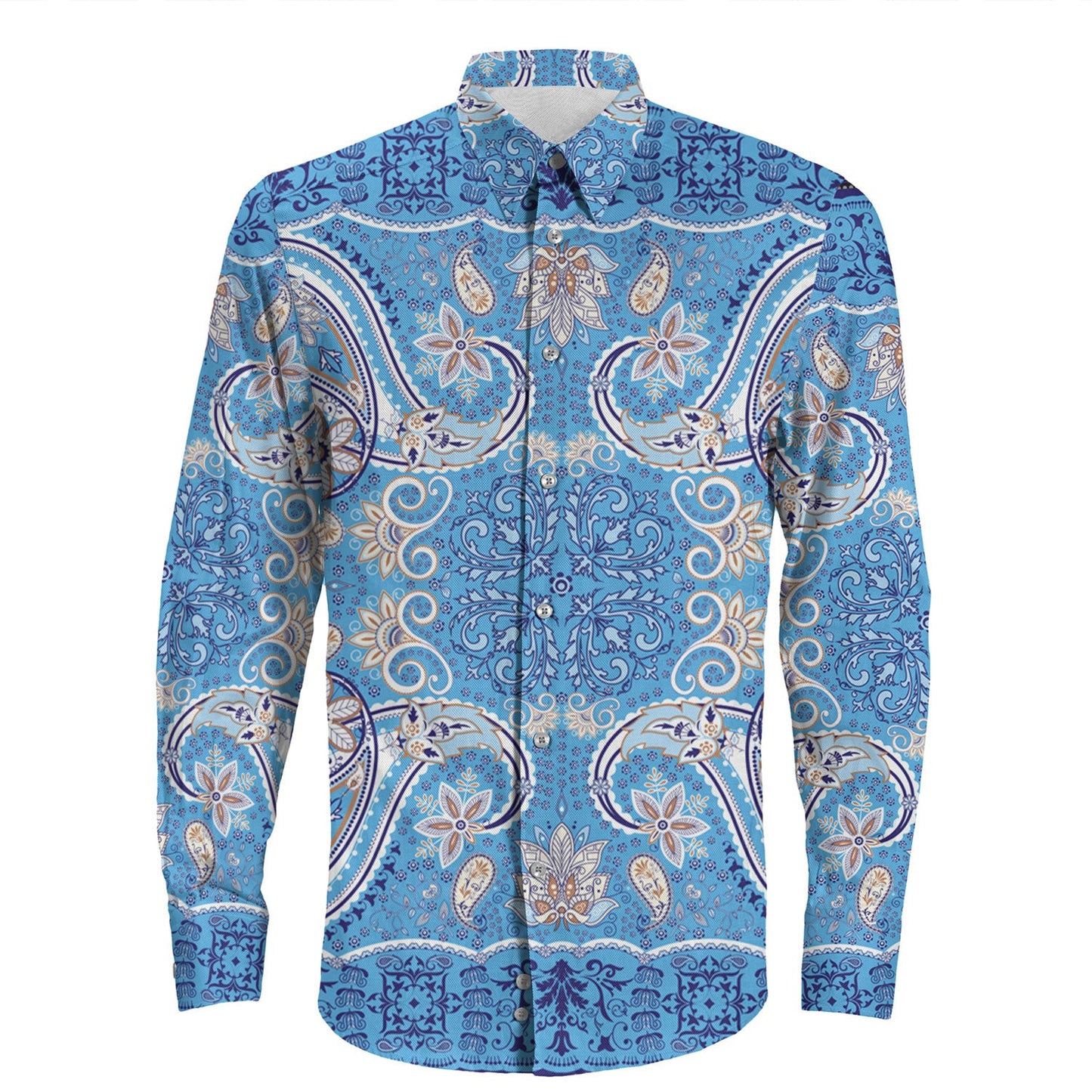Shirt Paisley Bandana Pattern Seamless Long Sleeve Button Shirt