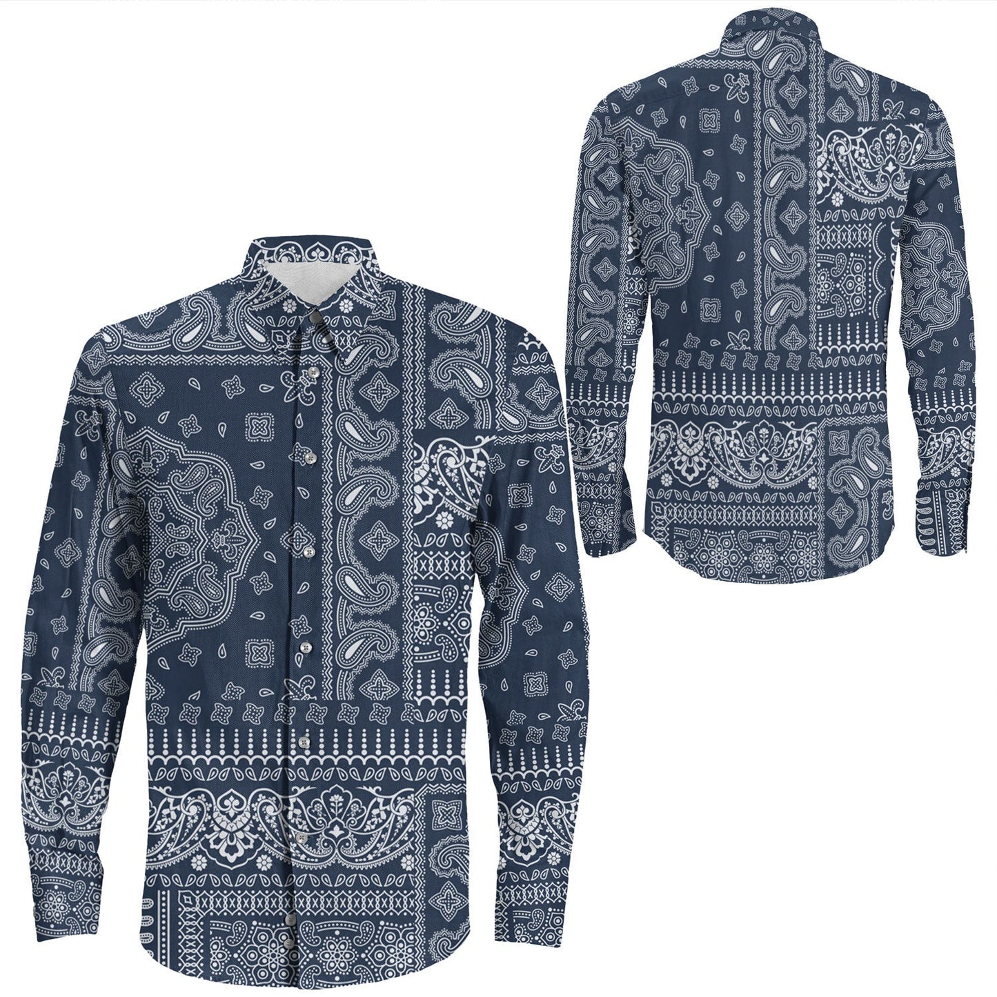Shirt Paisley Bandana Pattern Seamless Long Sleeve Button Shirt
