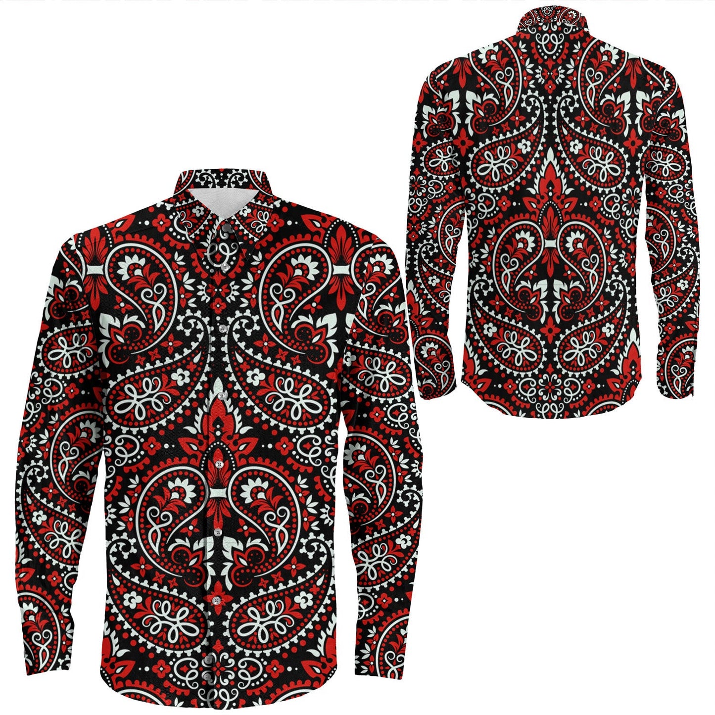 Shirt Paisley Bandana Pattern Seamless Long Sleeve Button Shirt