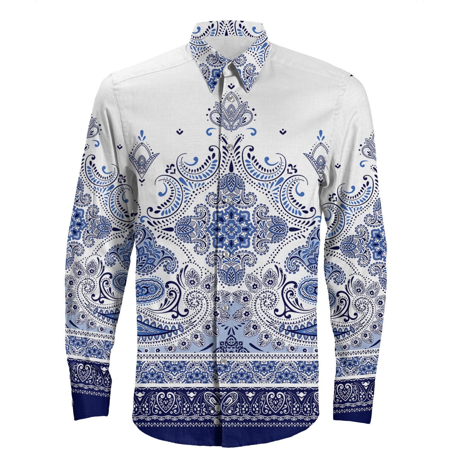 Shirt Paisley Bandana Pattern Seamless Long Sleeve Button Shirt
