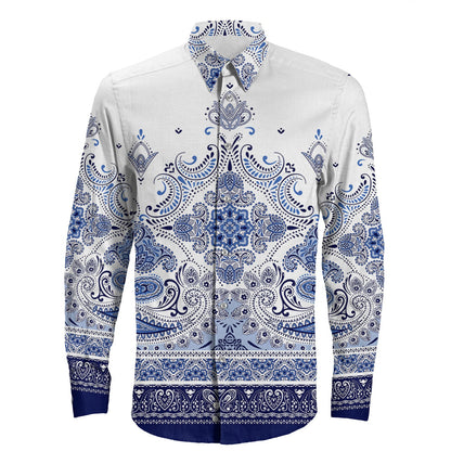 Shirt Paisley Bandana Pattern Seamless Long Sleeve Button Shirt