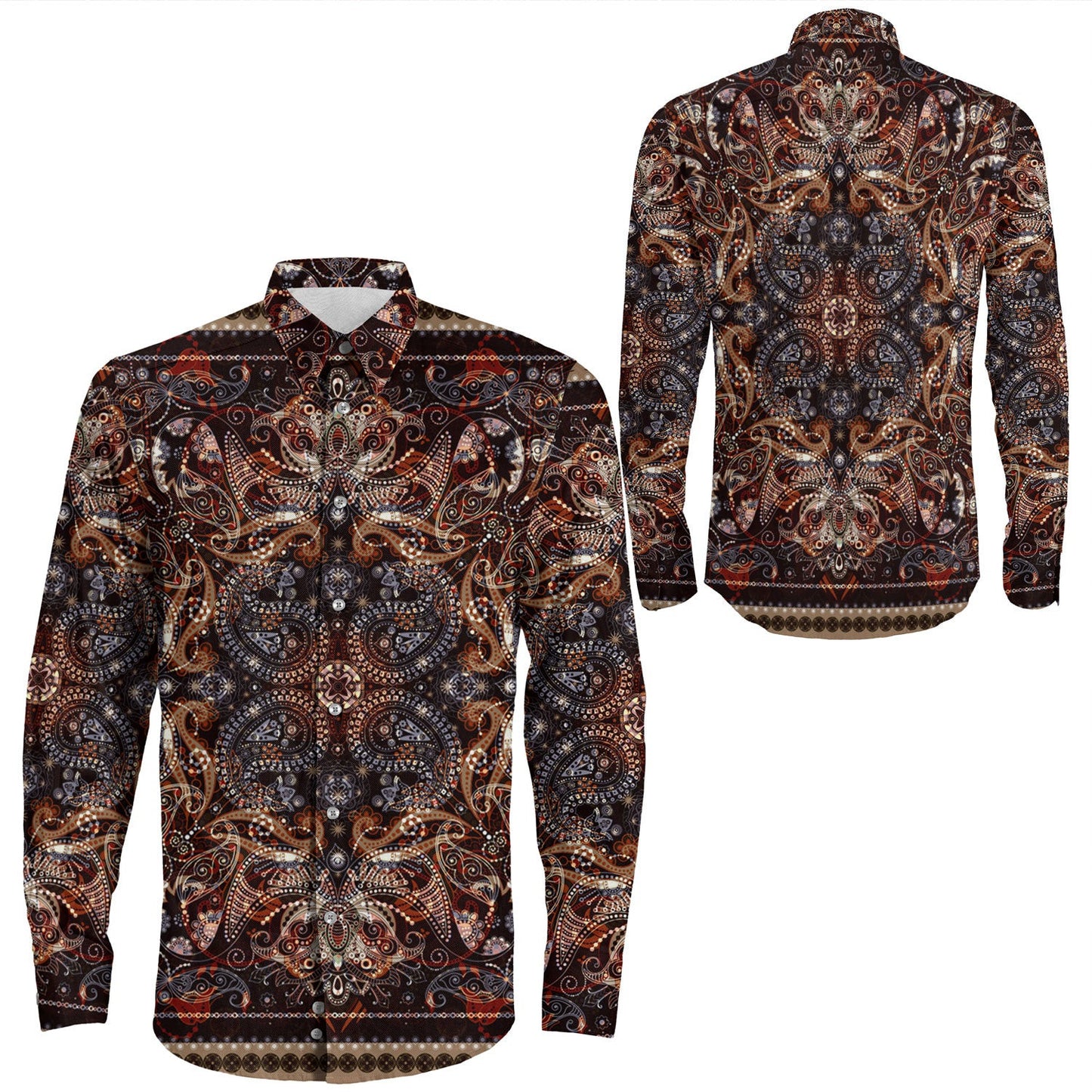 Shirt Paisley Bandana Pattern Seamless Long Sleeve Button Shirt