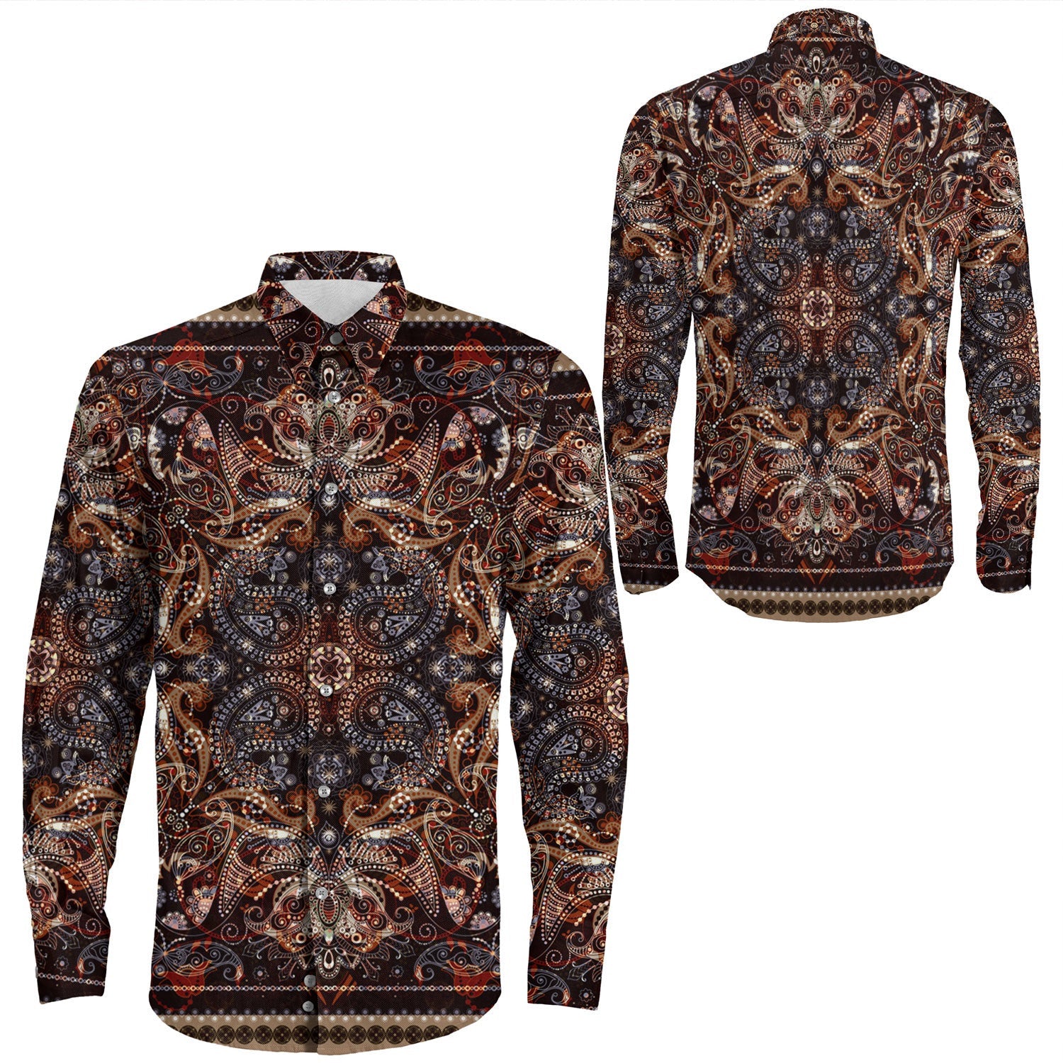 Shirt Paisley Bandana Pattern Seamless Long Sleeve Button Shirt