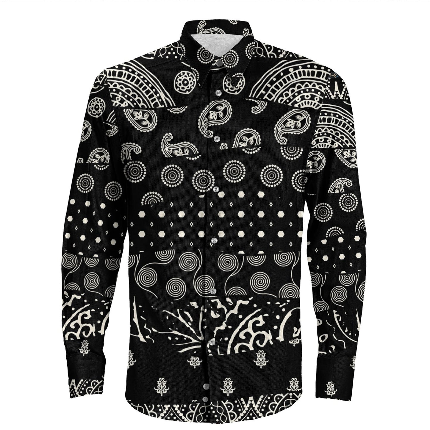 Shirt Paisley Bandana Pattern Seamless Long Sleeve Button Shirt