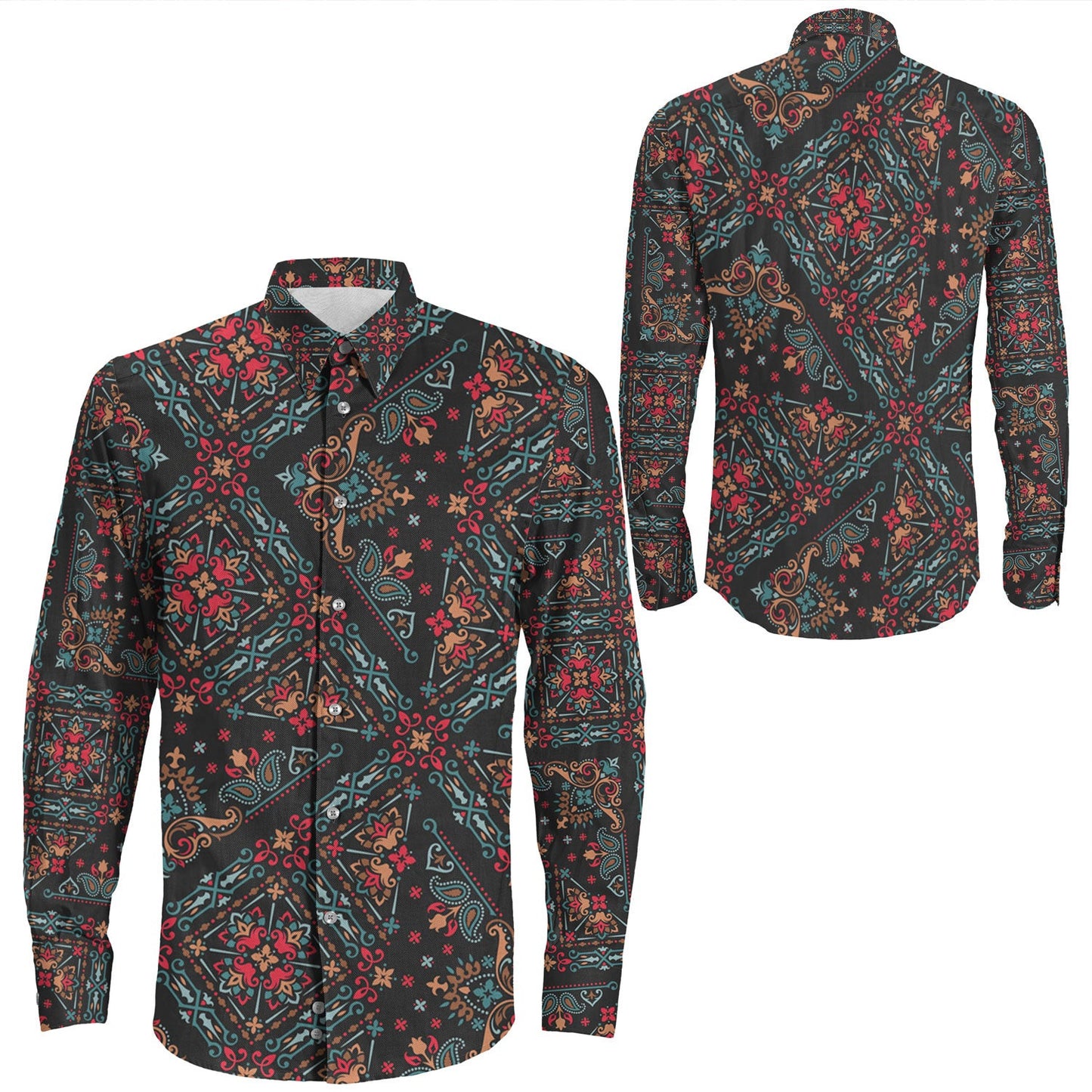 Shirt Paisley Bandana Pattern Seamless Long Sleeve Button Shirt