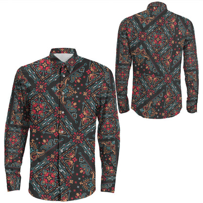 Shirt Paisley Bandana Pattern Seamless Long Sleeve Button Shirt
