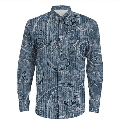 Shirt Paisley Bandana Pattern Seamless Long Sleeve Button Shirt