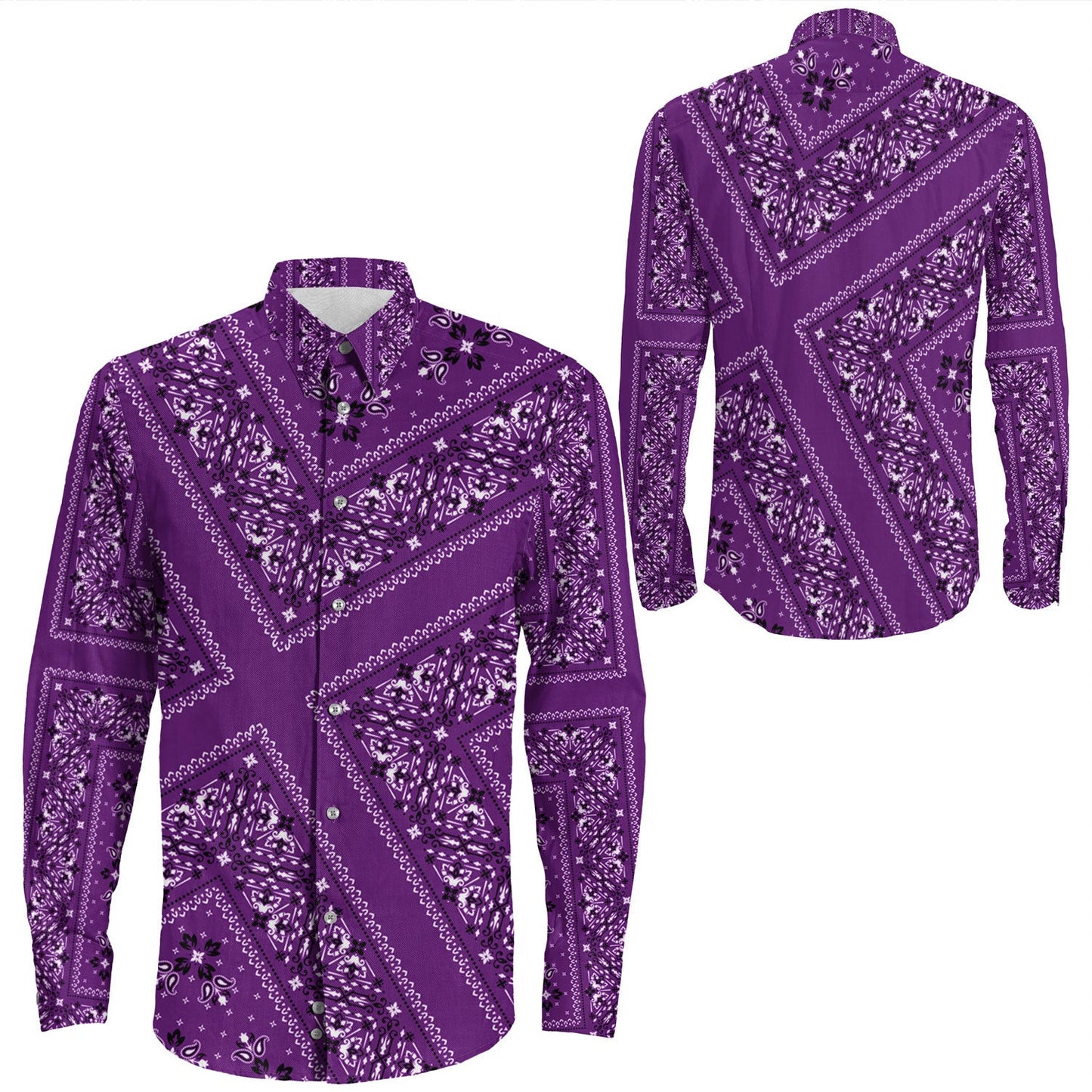Shirt Paisley Bandana Pattern Seamless Long Sleeve Button Shirt