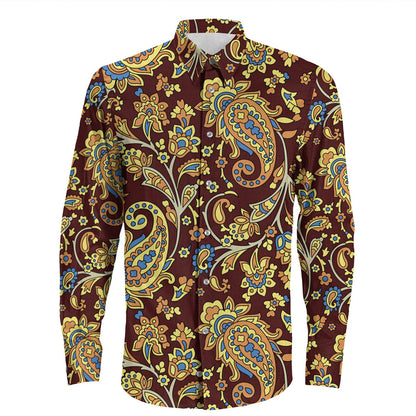 Shirt Paisley Bandana Pattern Seamless Long Sleeve Button Shirt