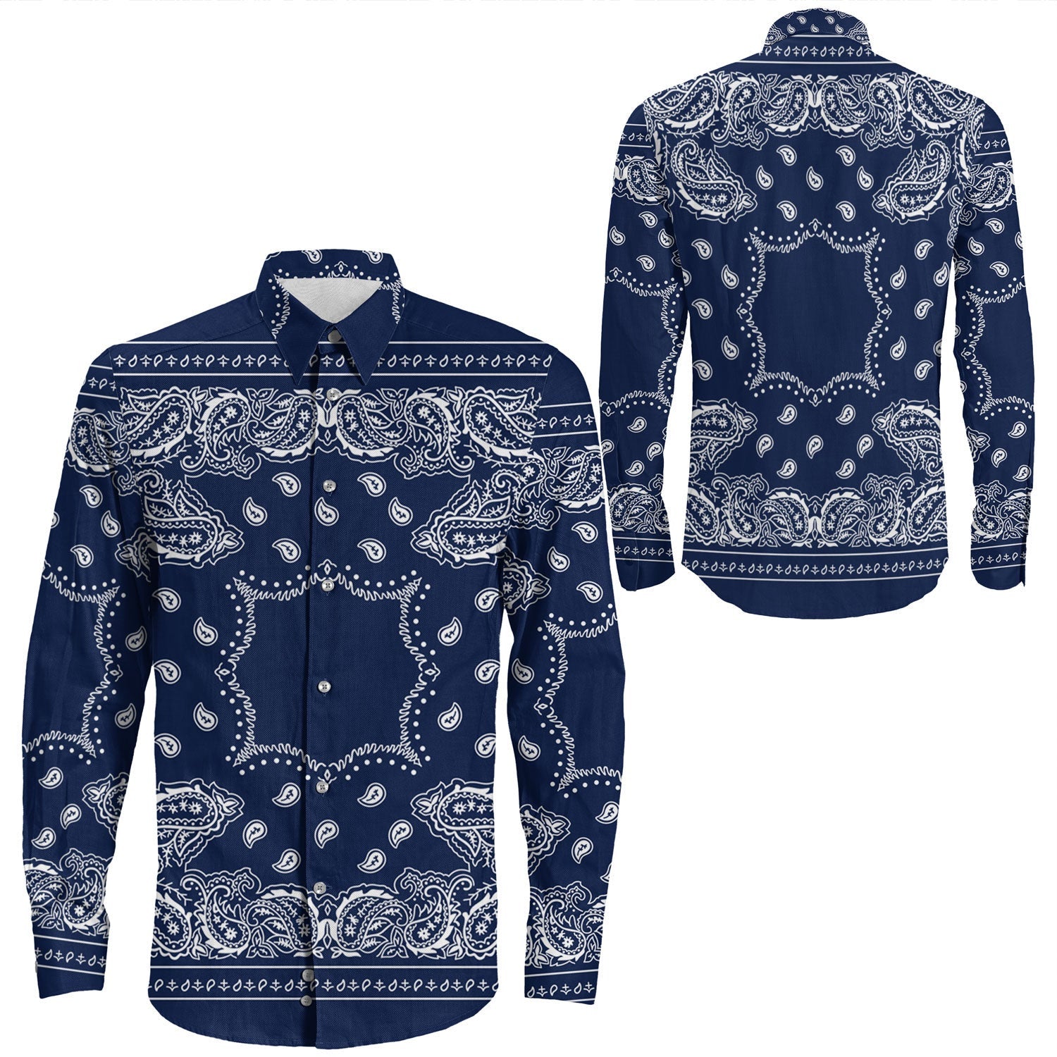 Shirt Paisley Bandana Pattern Seamless Long Sleeve Button Shirt