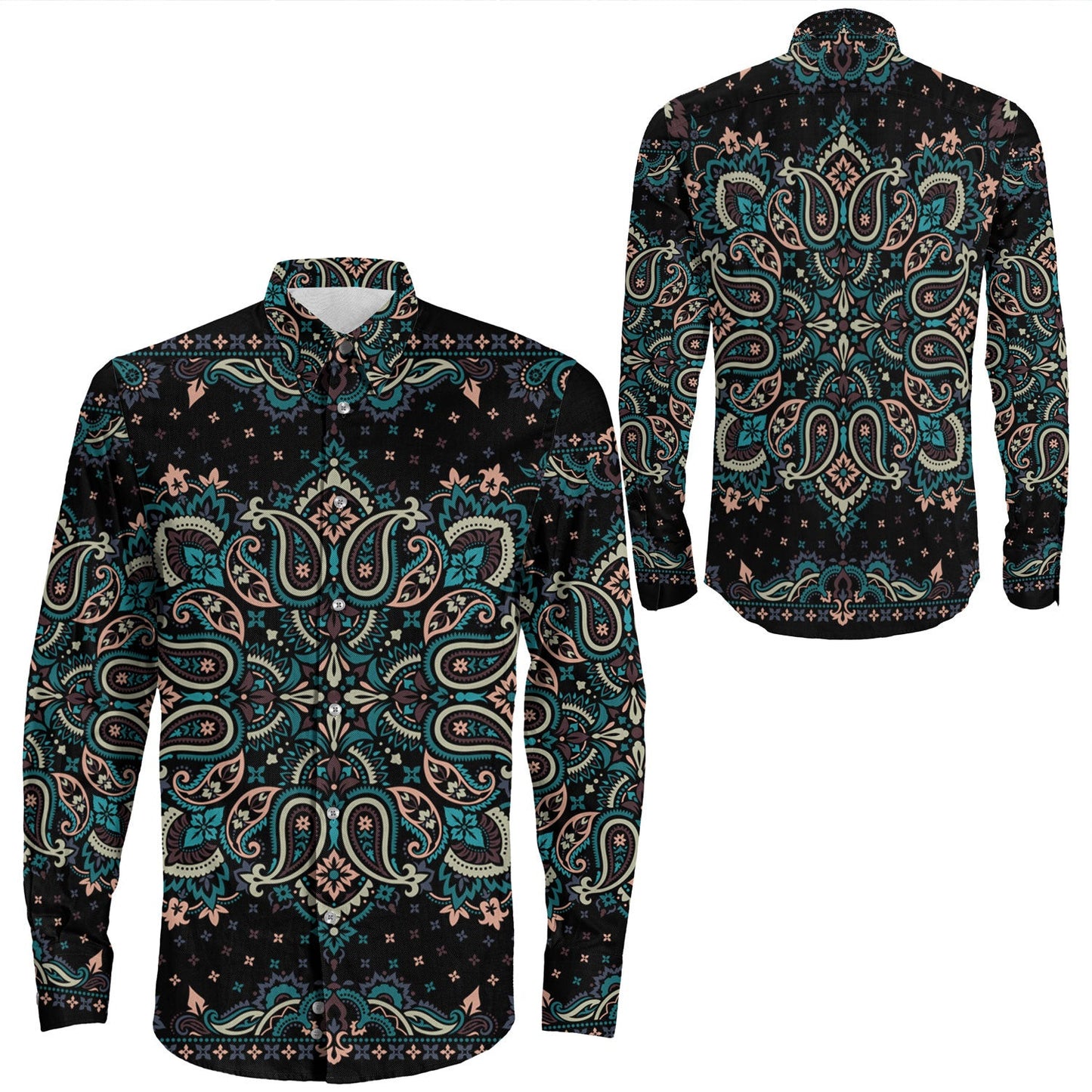 Shirt Paisley Bandana Pattern Seamless Long Sleeve Button Shirt