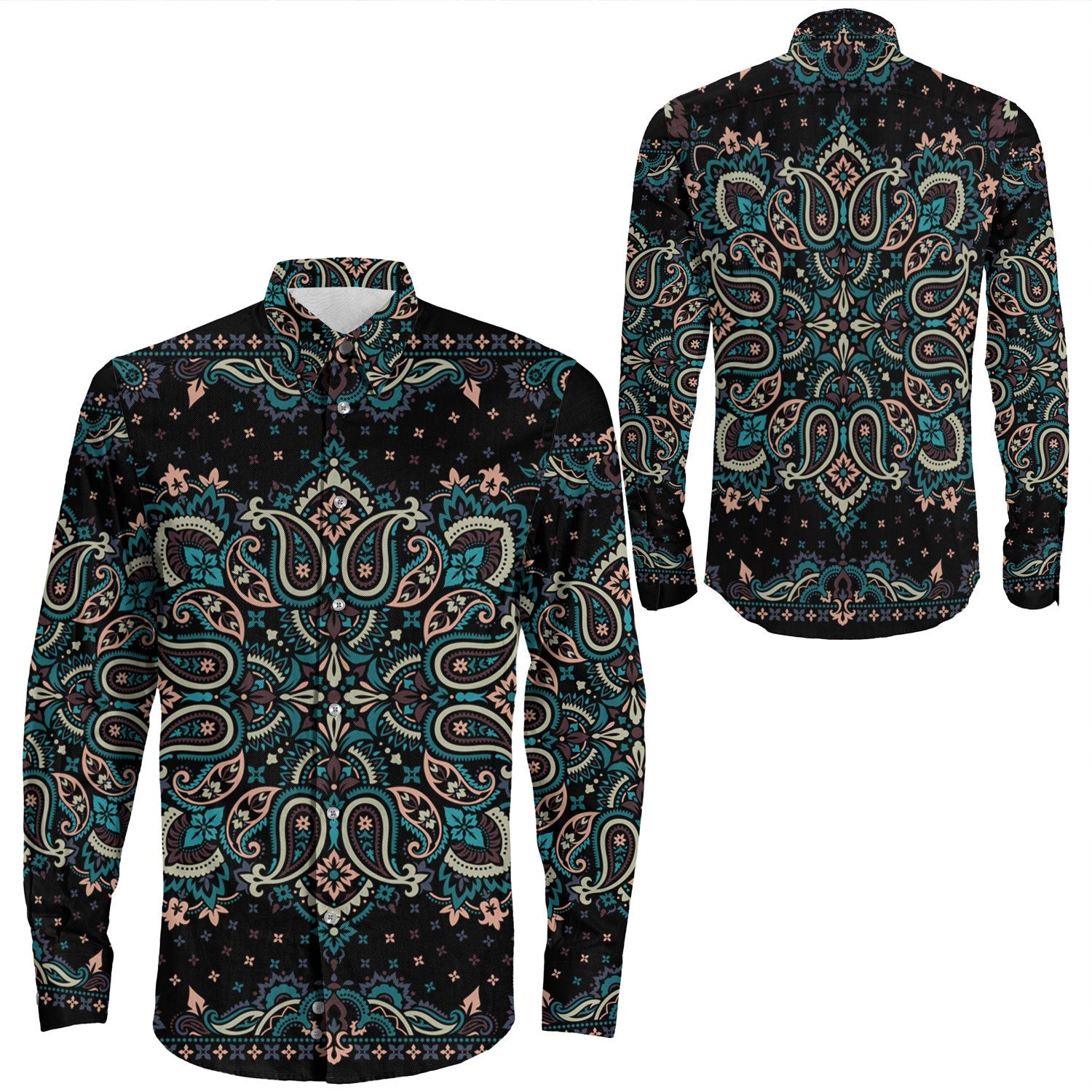 Shirt Paisley Bandana Pattern Seamless Long Sleeve Button Shirt