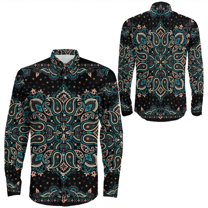 Shirt Paisley Bandana Pattern Seamless Long Sleeve Button Shirt