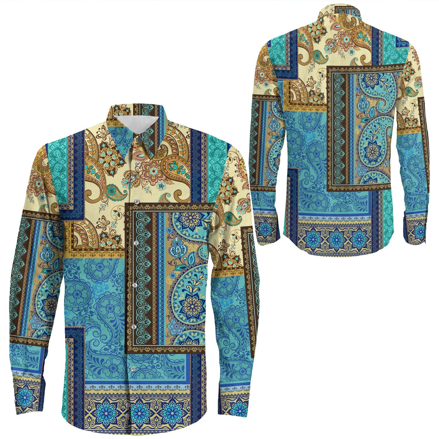 Shirt Paisley Bandana Pattern Seamless Long Sleeve Button Shirt