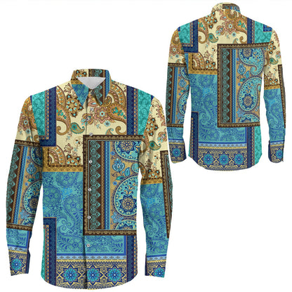 Shirt Paisley Bandana Pattern Seamless Long Sleeve Button Shirt