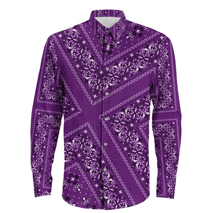 Shirt Paisley Bandana Pattern Seamless Long Sleeve Button Shirt