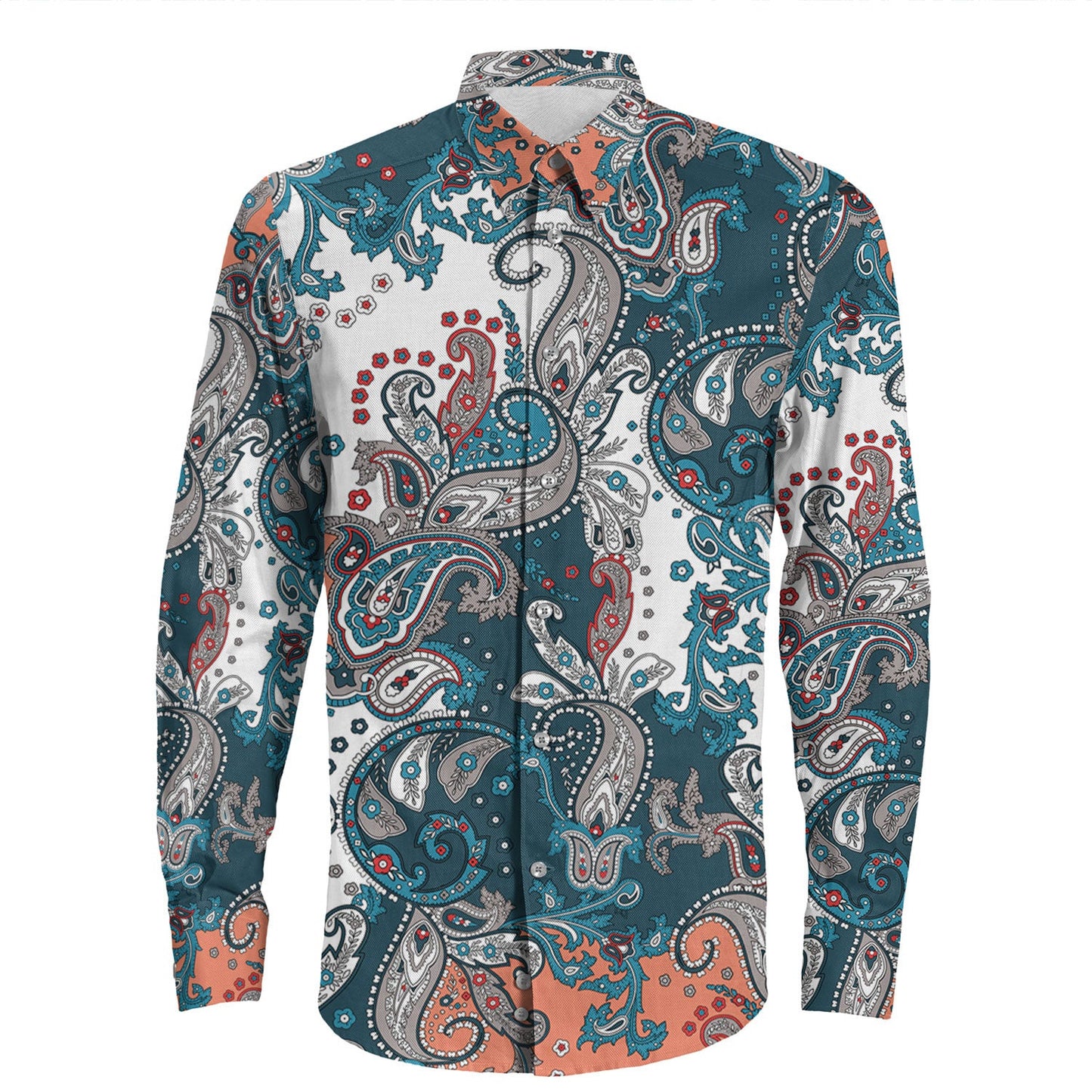 Shirt Paisley Bandana Pattern Seamless Long Sleeve Button Shirt