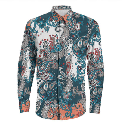 Shirt Paisley Bandana Pattern Seamless Long Sleeve Button Shirt