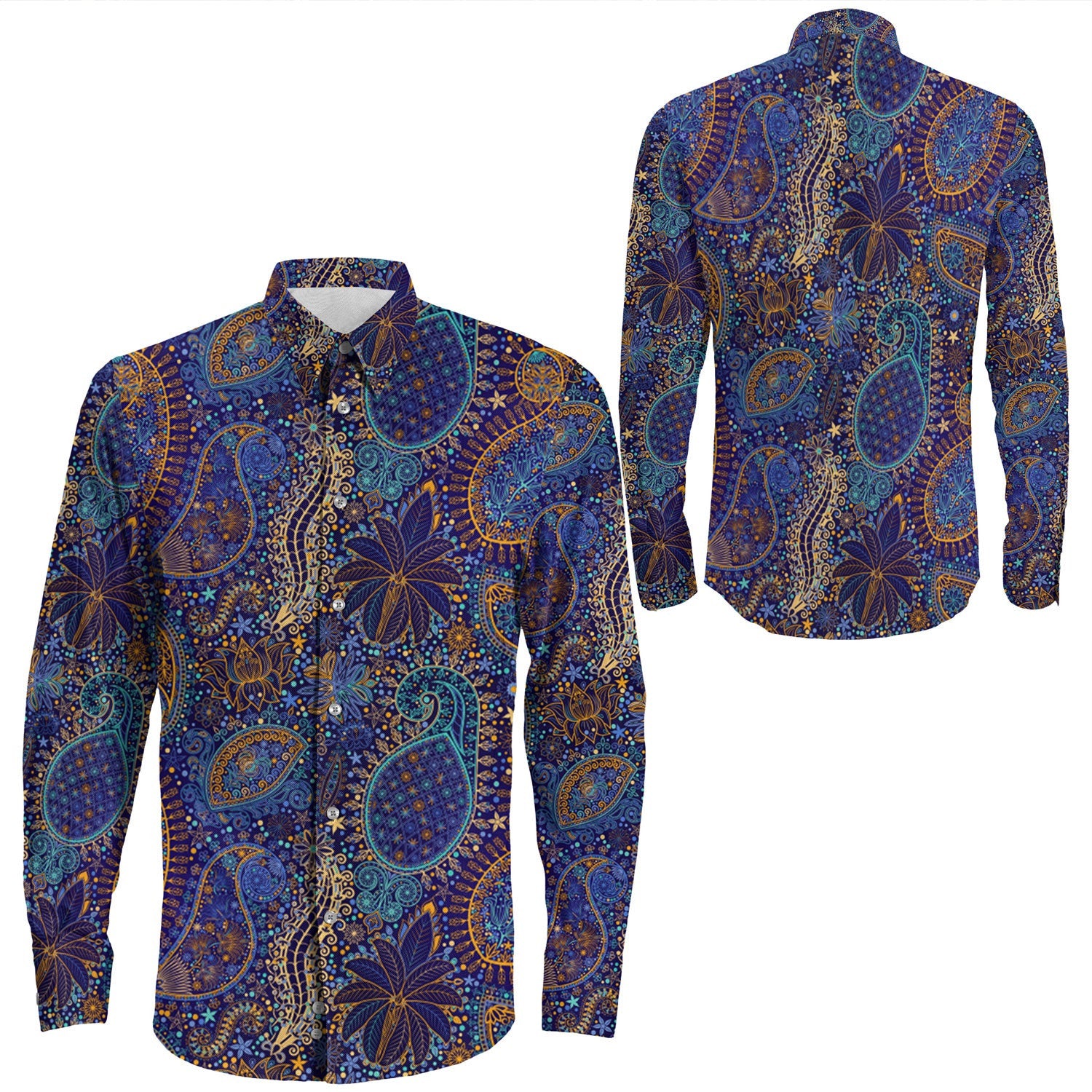 Shirt Paisley Bandana Pattern Seamless Long Sleeve Button Shirt