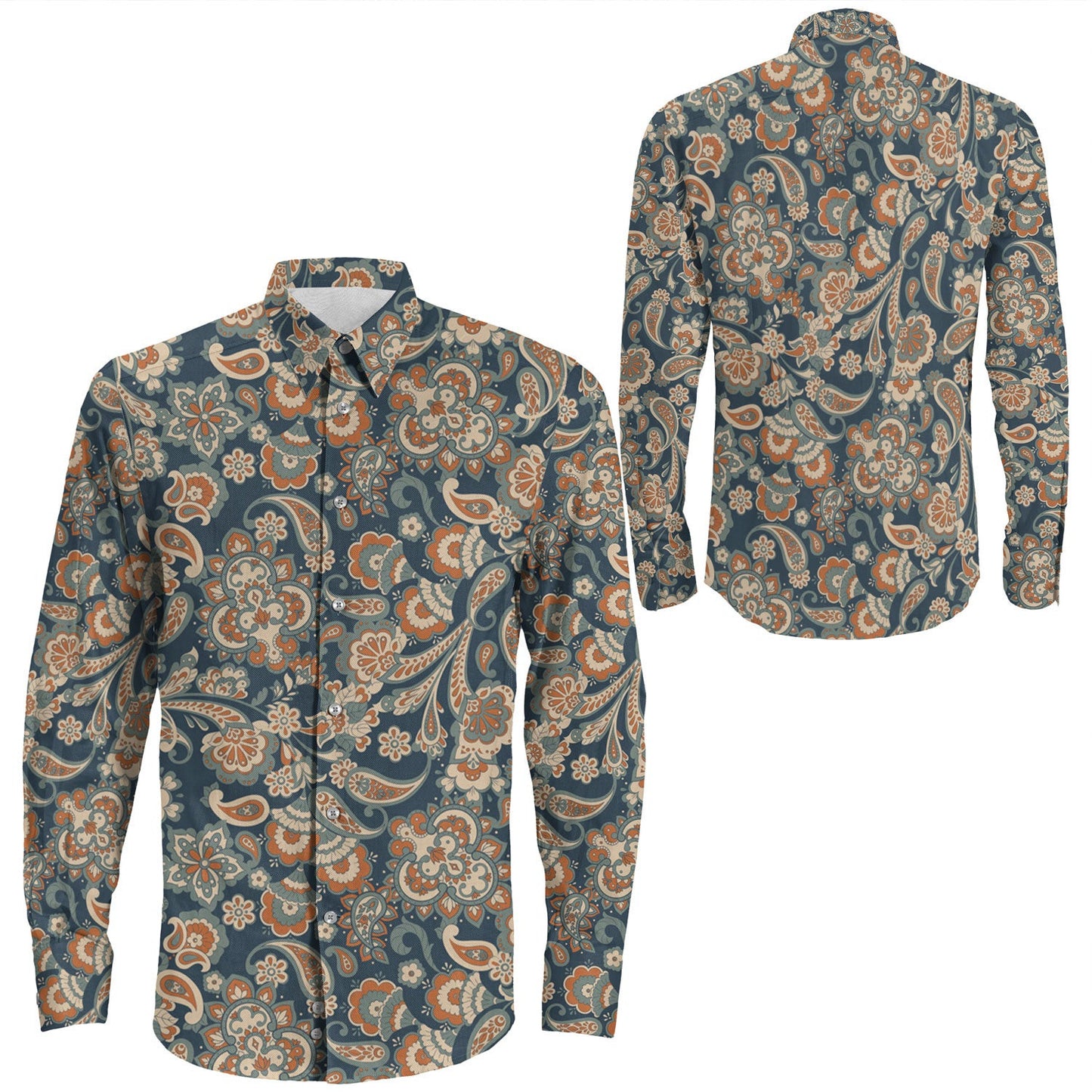 Shirt Paisley Bandana Pattern Seamless Long Sleeve Button Shirt