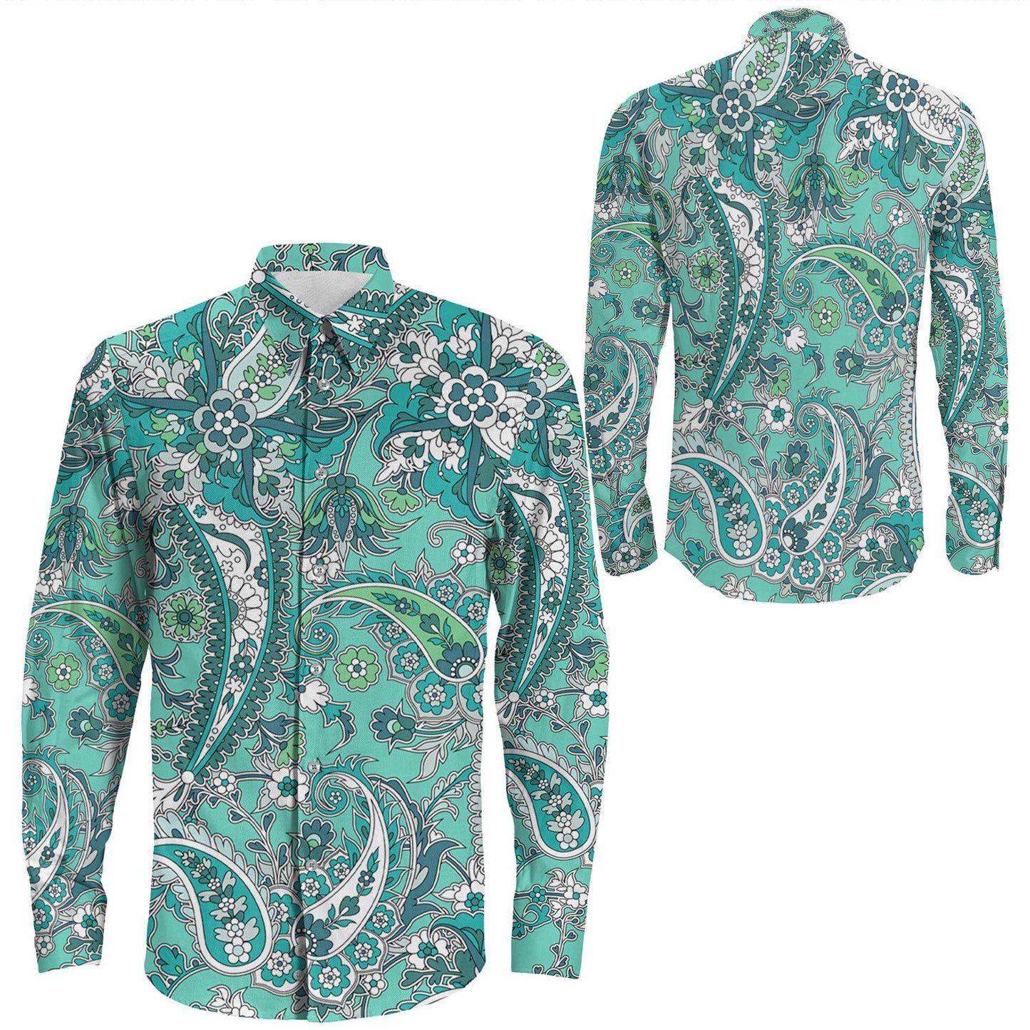Shirt Paisley Bandana Pattern Seamless Long Sleeve Button Shirt