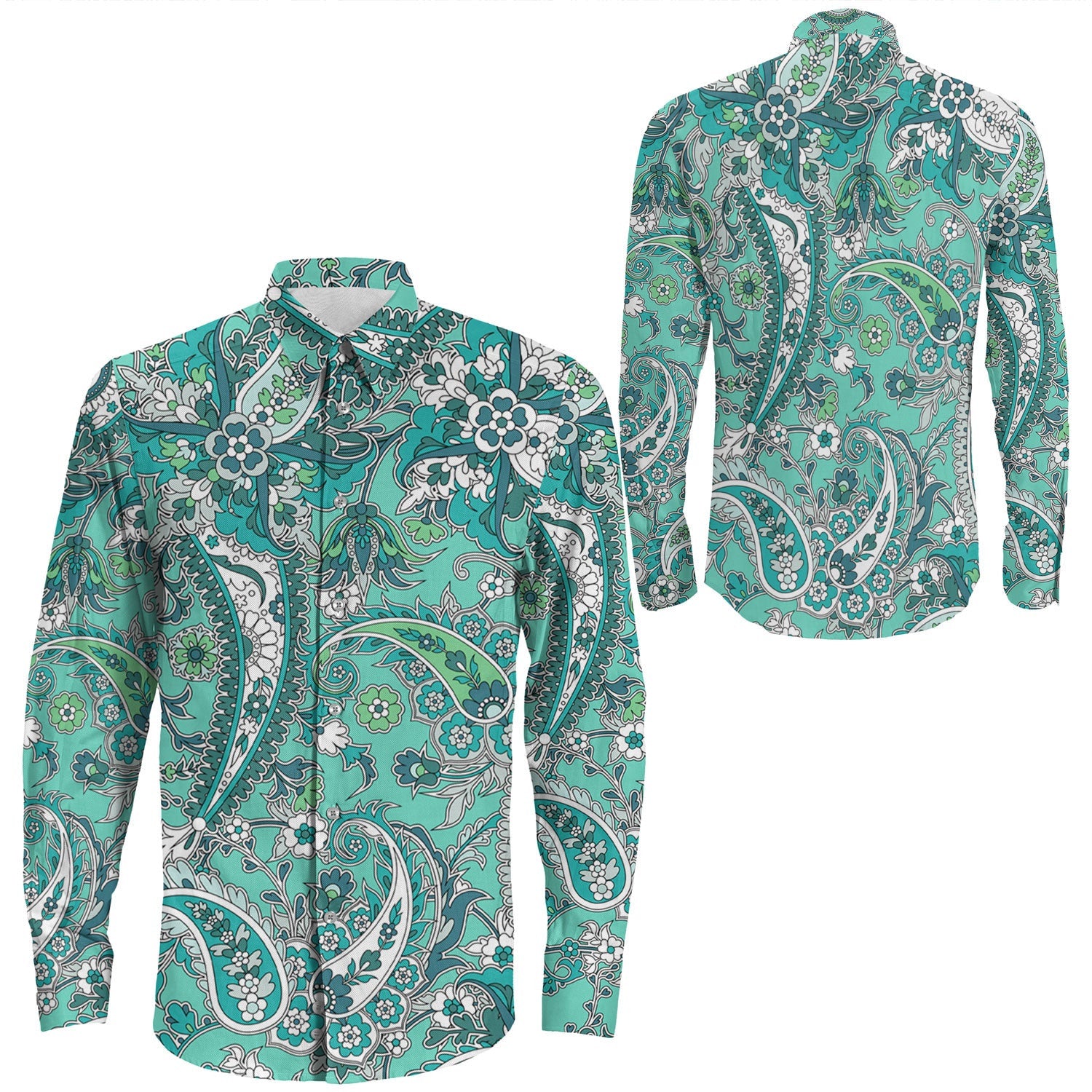 Shirt Paisley Bandana Pattern Seamless Long Sleeve Button Shirt