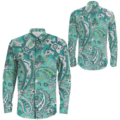 Shirt Paisley Bandana Pattern Seamless Long Sleeve Button Shirt