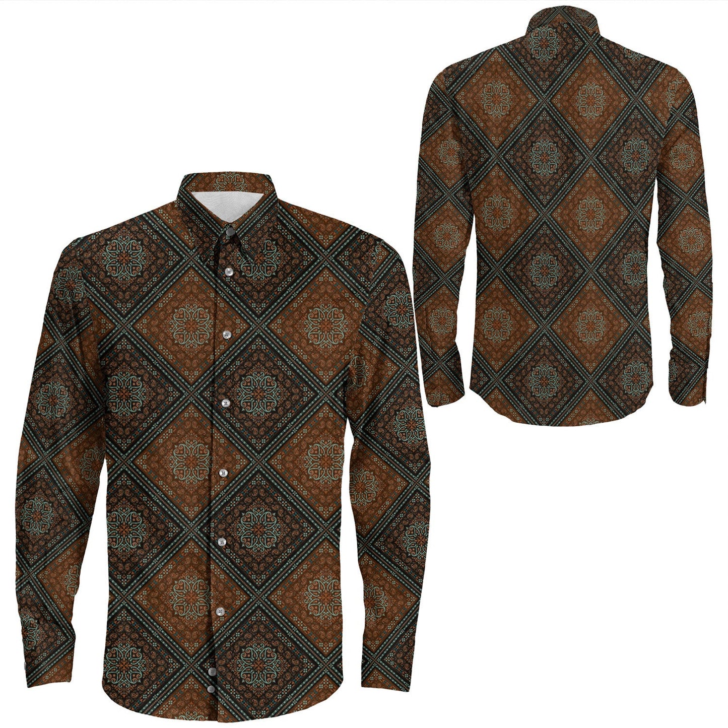 Shirt Paisley Bandana Pattern Seamless Long Sleeve Button Shirt