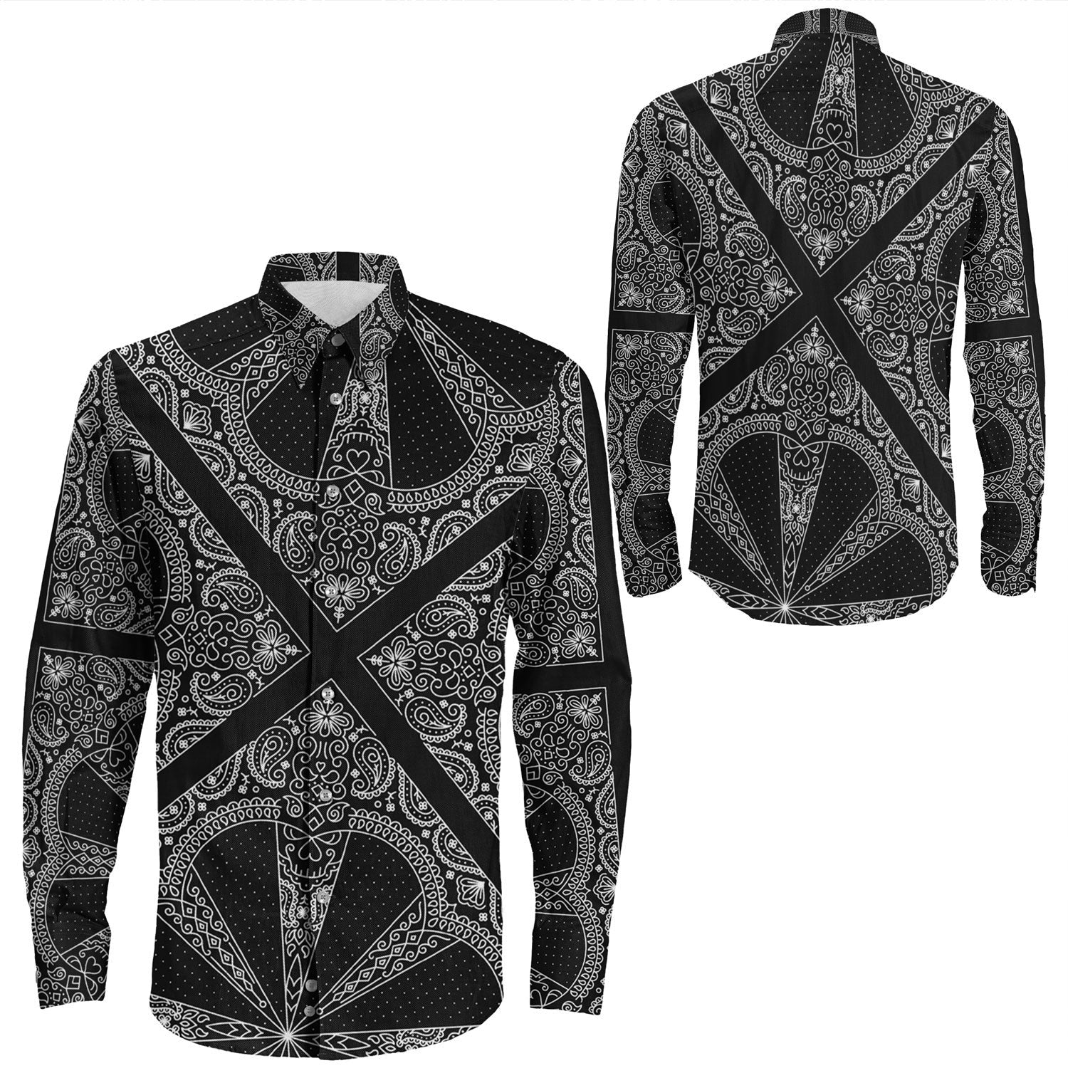 Shirt Paisley Bandana Pattern Seamless Long Sleeve Button Shirt