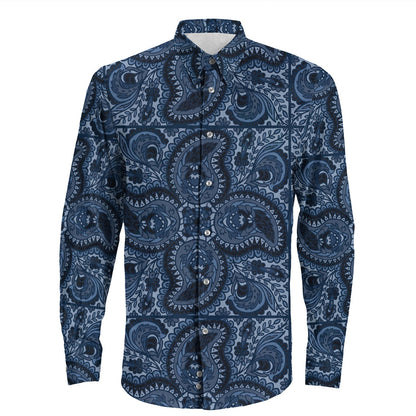 Shirt Paisley Bandana Pattern Seamless Long Sleeve Button Shirt
