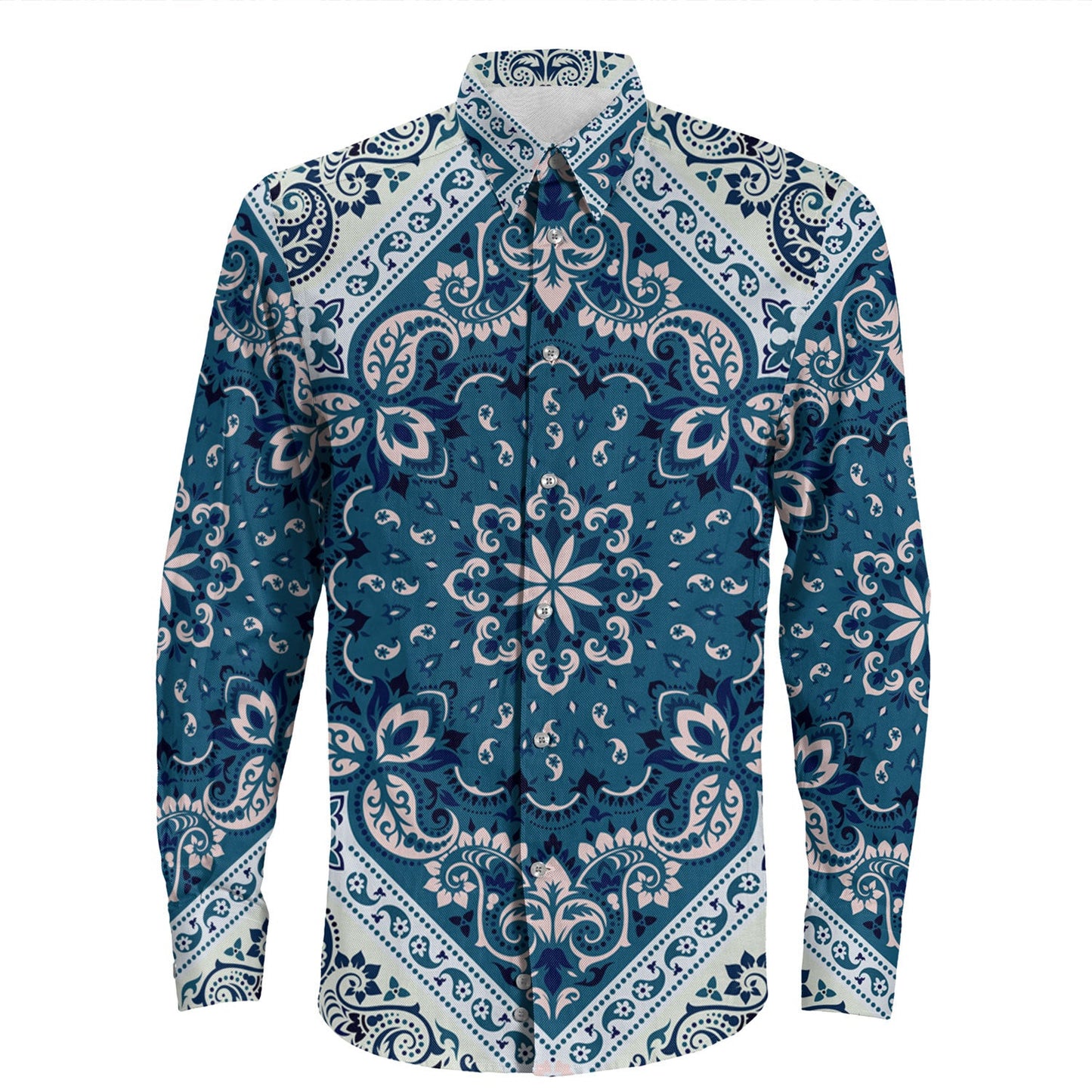 Shirt Paisley Bandana Pattern Seamless Long Sleeve Button Shirt