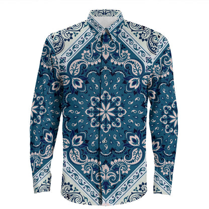 Shirt Paisley Bandana Pattern Seamless Long Sleeve Button Shirt