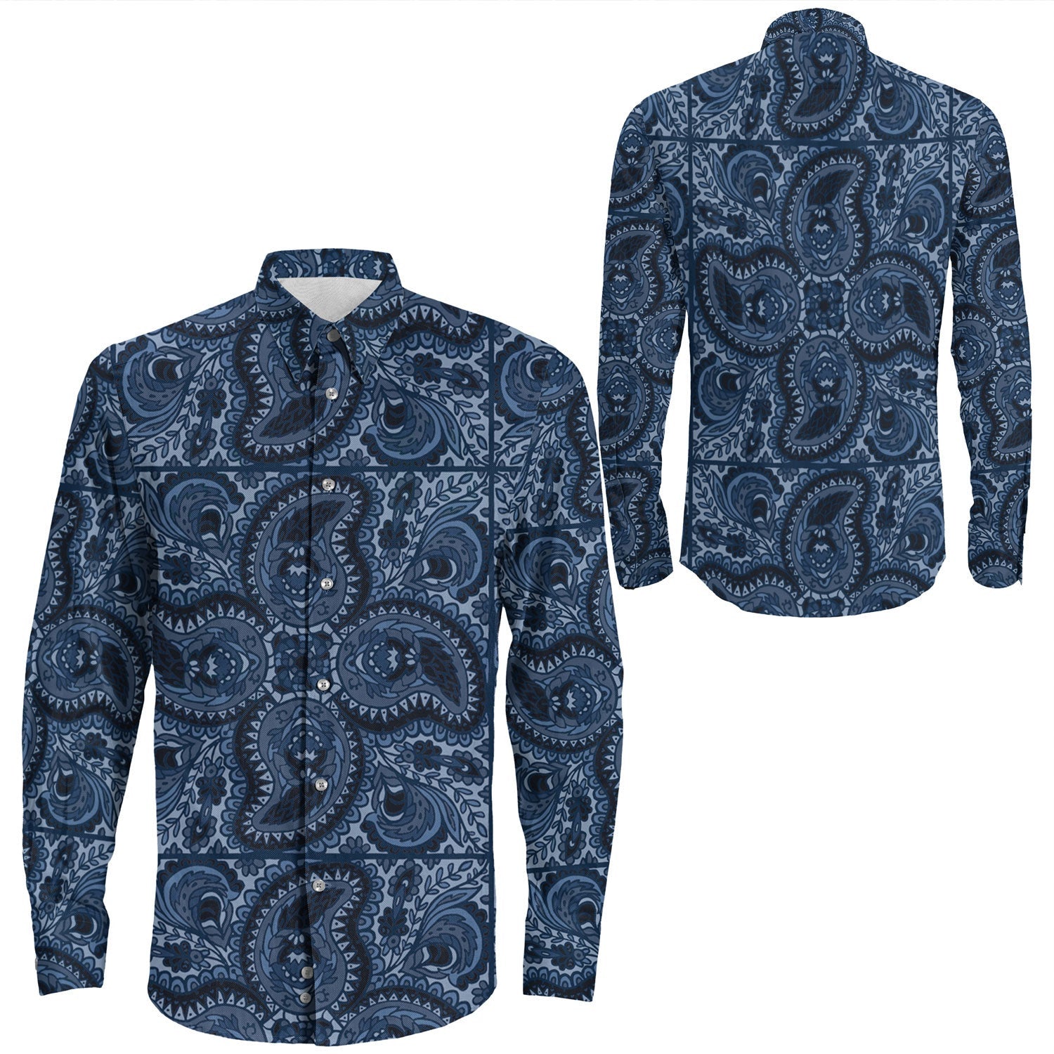 Shirt Paisley Bandana Pattern Seamless Long Sleeve Button Shirt