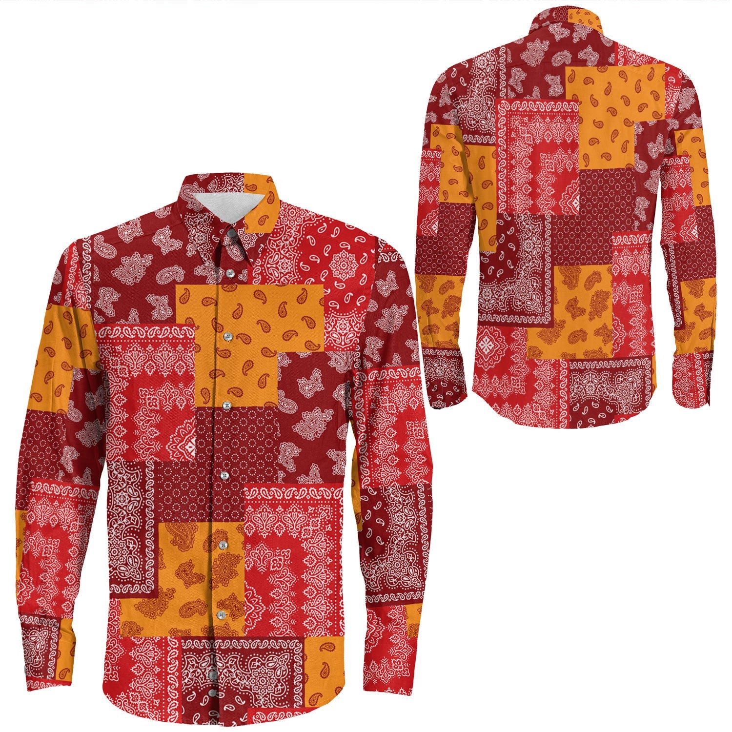 Shirt Paisley Bandana Pattern Seamless Long Sleeve Button Shirt