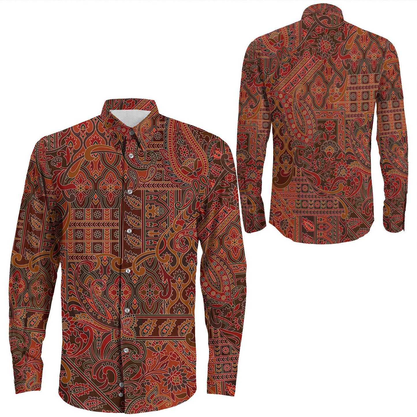 Shirt Paisley Bandana Pattern Seamless Long Sleeve Button Shirt