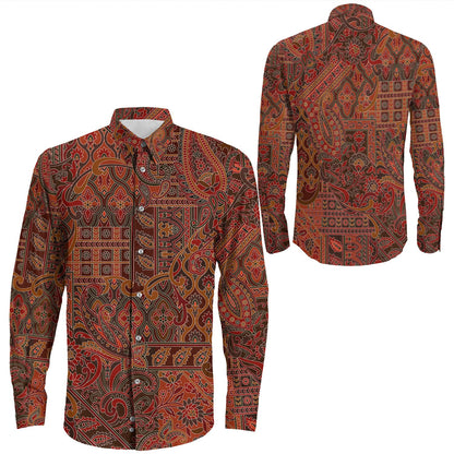 Shirt Paisley Bandana Pattern Seamless Long Sleeve Button Shirt