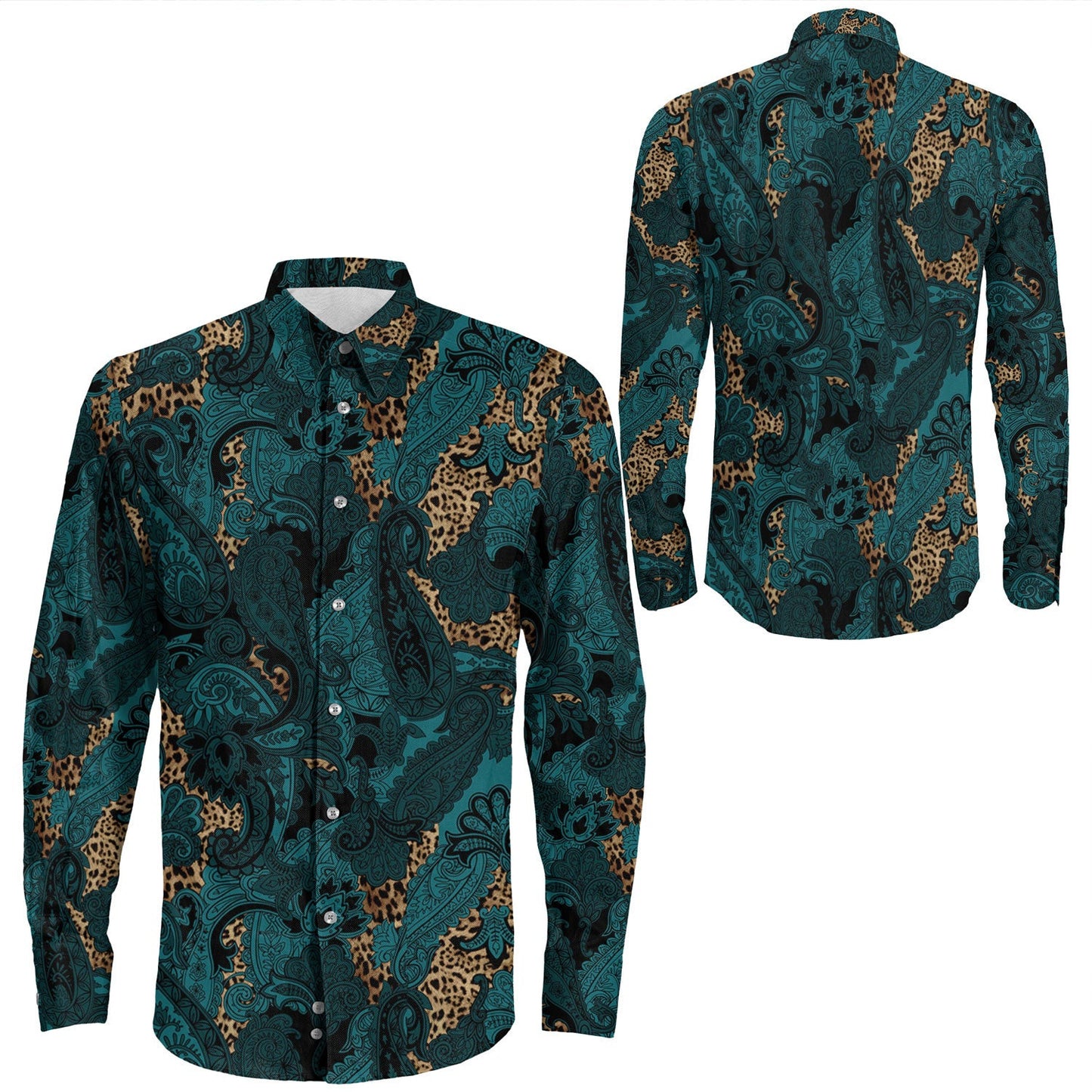 Shirt Paisley Bandana Pattern Seamless Long Sleeve Button Shirt