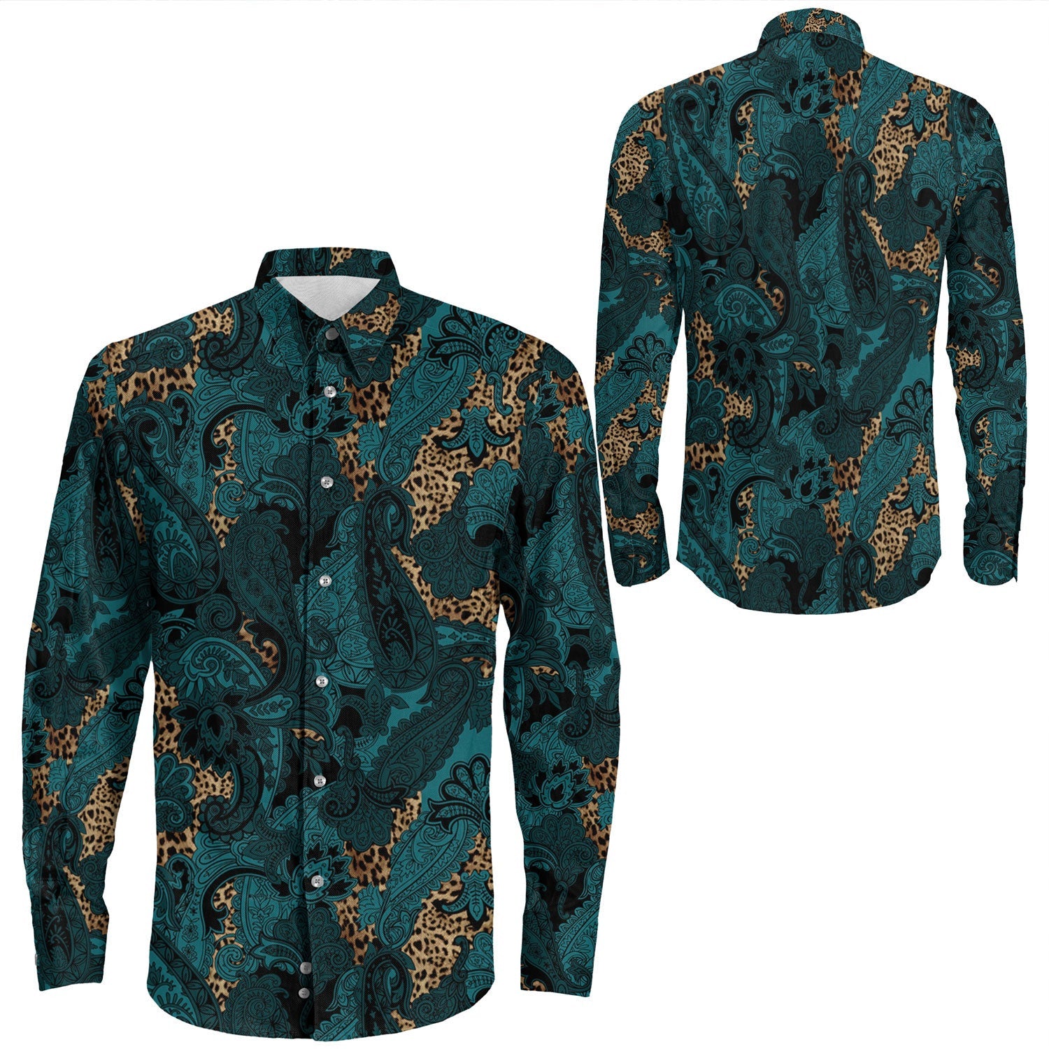 Shirt Paisley Bandana Pattern Seamless Long Sleeve Button Shirt