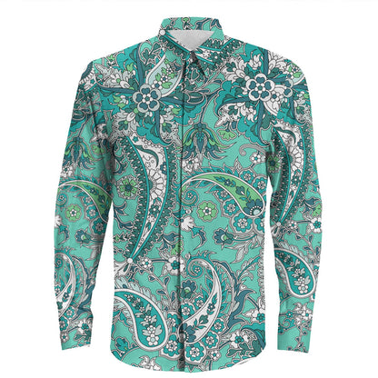 Shirt Paisley Bandana Pattern Seamless Long Sleeve Button Shirt