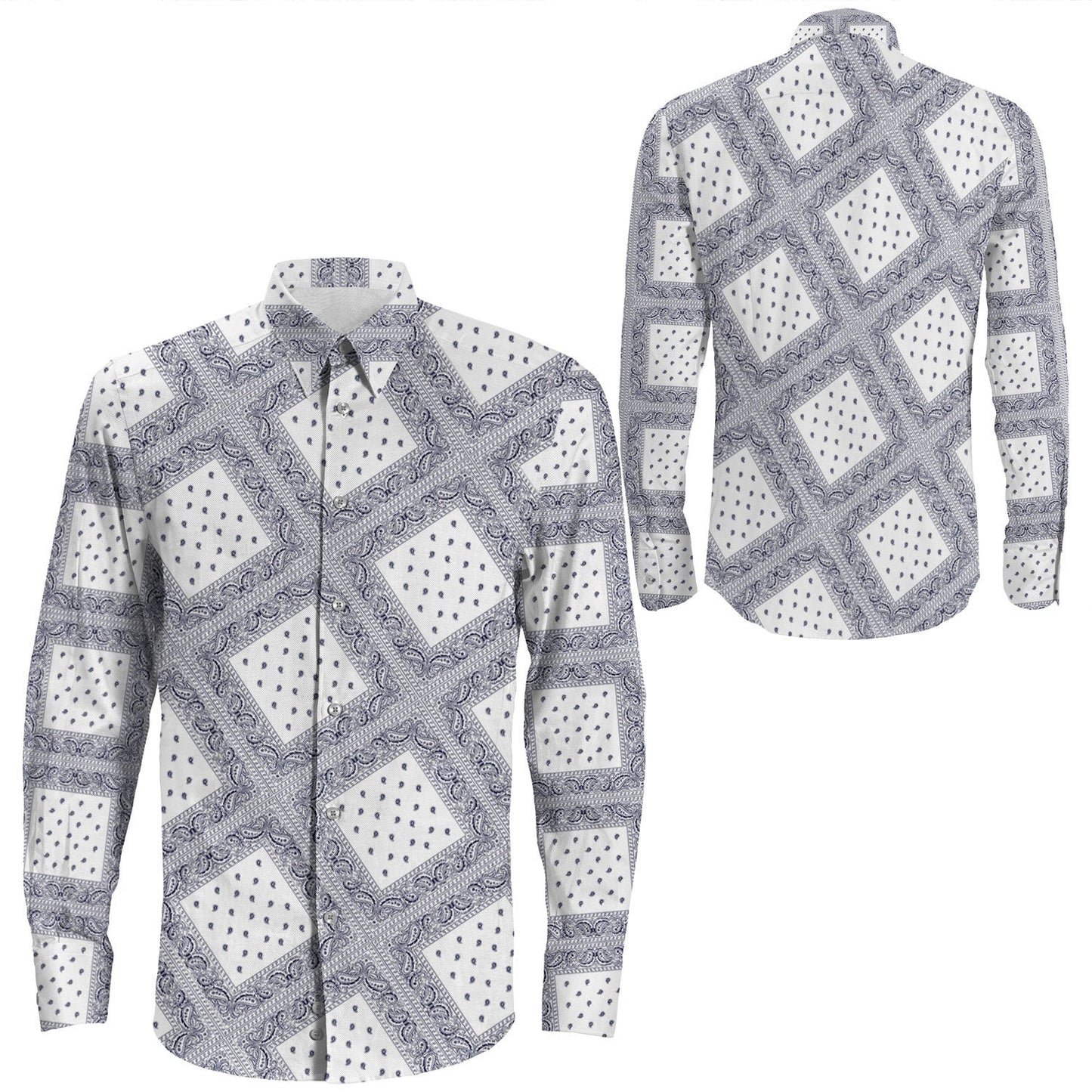 Shirt Paisley Bandana Pattern Seamless Long Sleeve Button Shirt