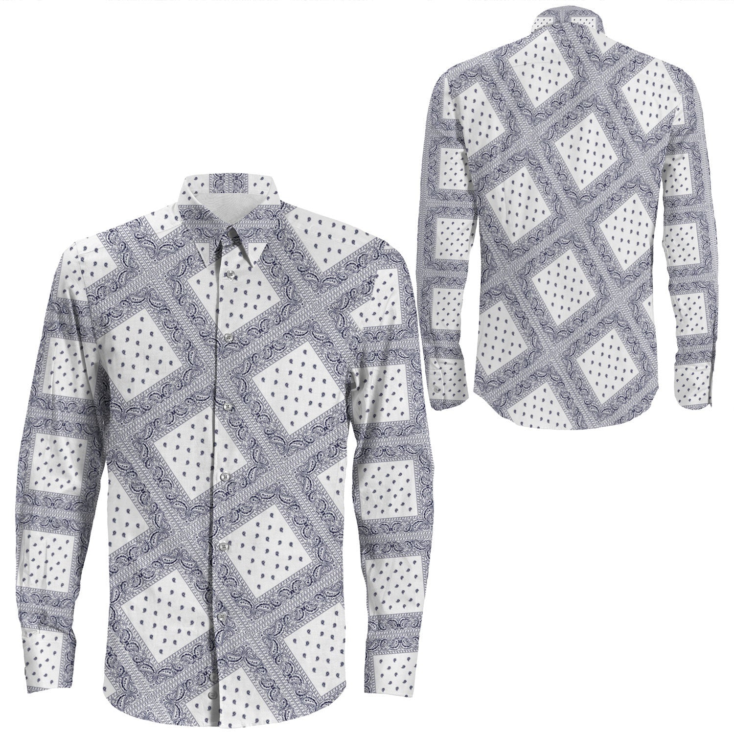 Shirt Paisley Bandana Pattern Seamless Long Sleeve Button Shirt