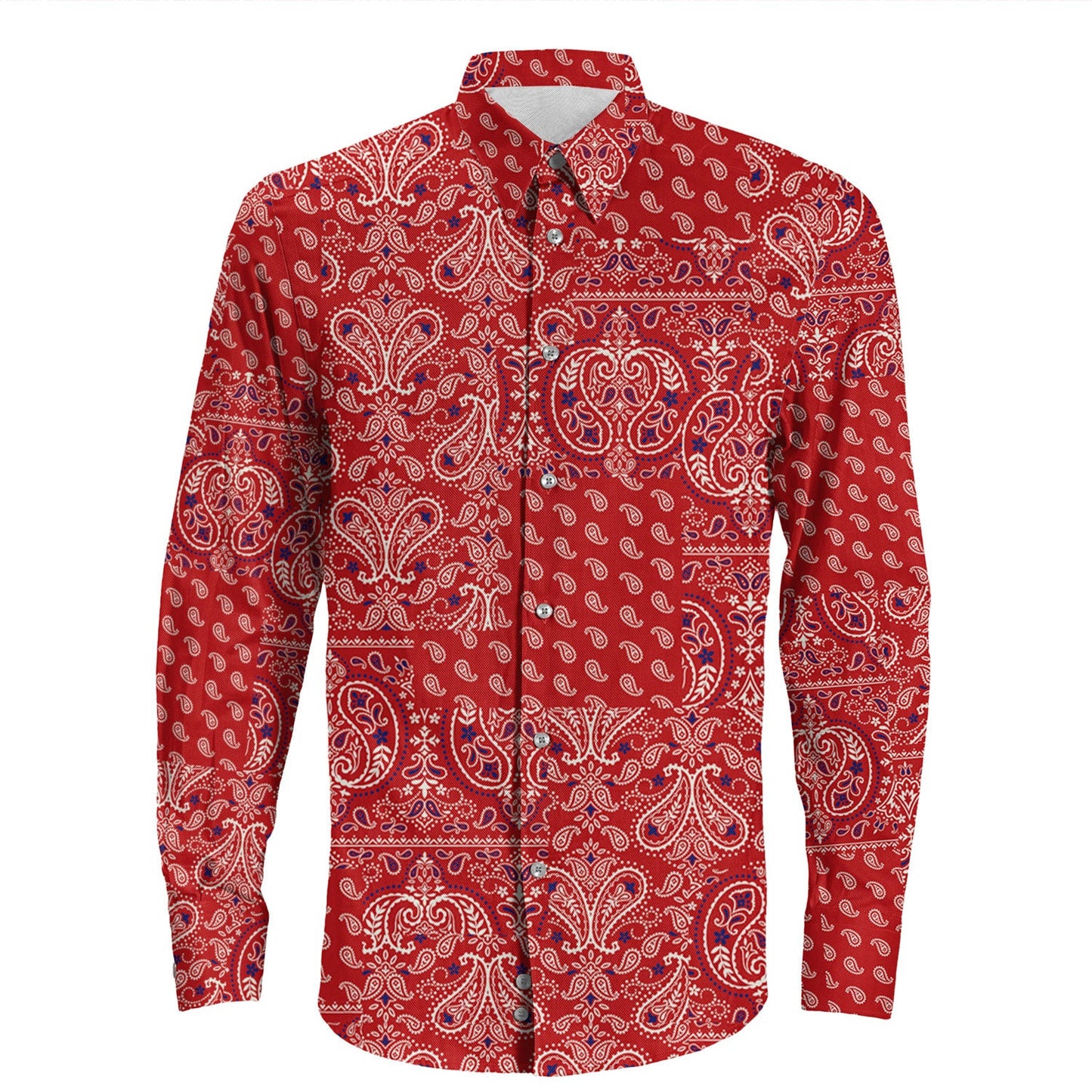 Shirt Paisley Bandana Pattern Seamless Long Sleeve Button Shirt