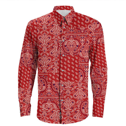 Shirt Paisley Bandana Pattern Seamless Long Sleeve Button Shirt