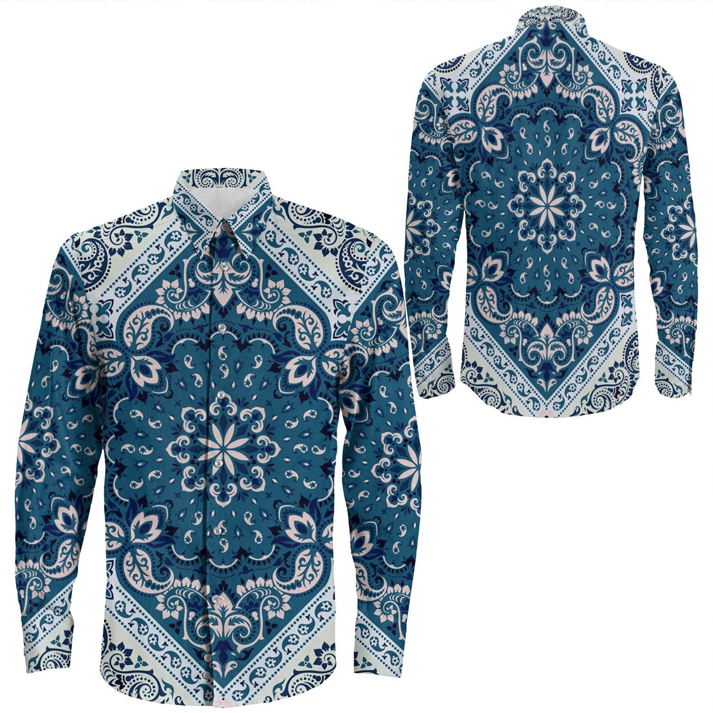 Shirt Paisley Bandana Pattern Seamless Long Sleeve Button Shirt