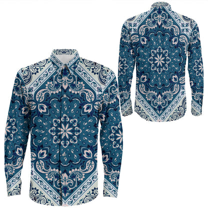Shirt Paisley Bandana Pattern Seamless Long Sleeve Button Shirt
