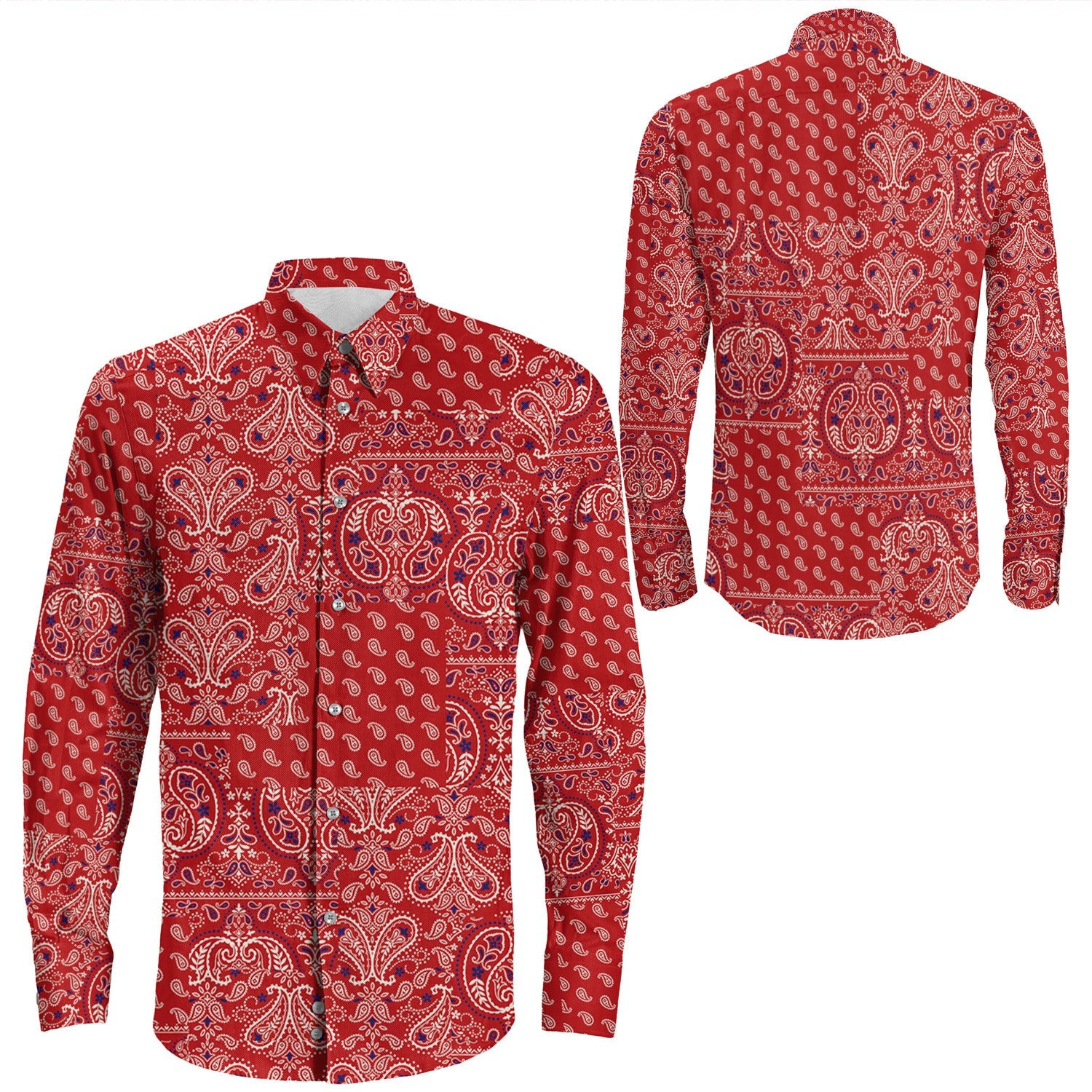 Shirt Paisley Bandana Pattern Seamless Long Sleeve Button Shirt