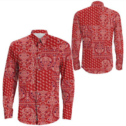 Shirt Paisley Bandana Pattern Seamless Long Sleeve Button Shirt