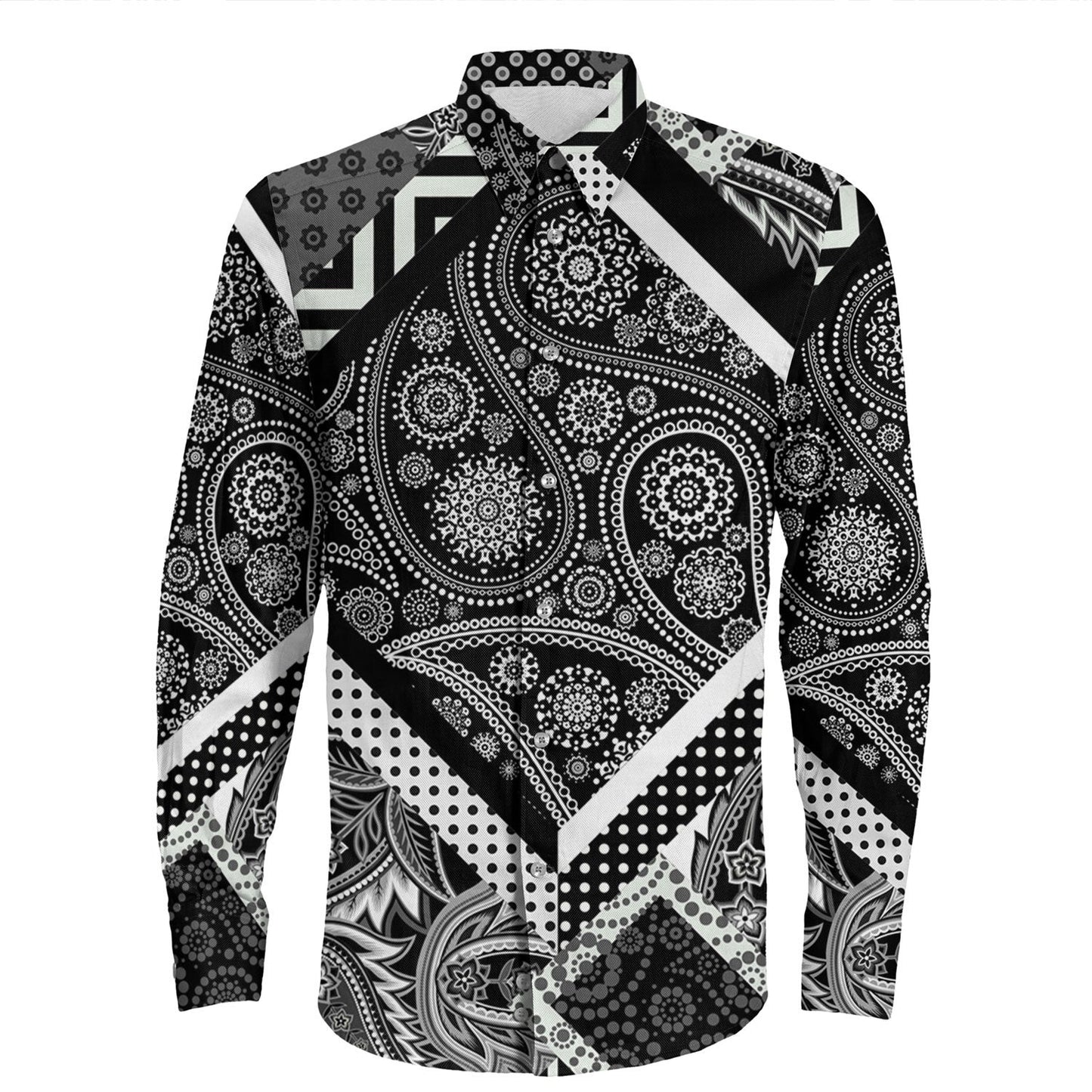 Shirt Paisley Bandana Pattern Seamless Long Sleeve Button Shirt